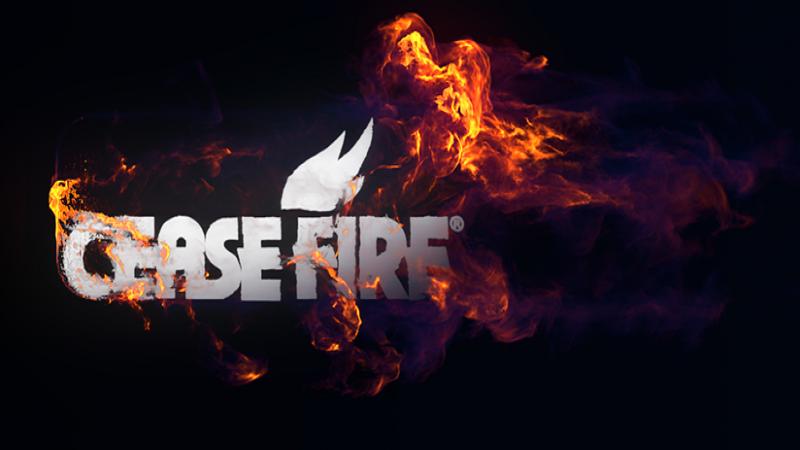 Illustration of Cease Fire Logo Knocking Out Flames